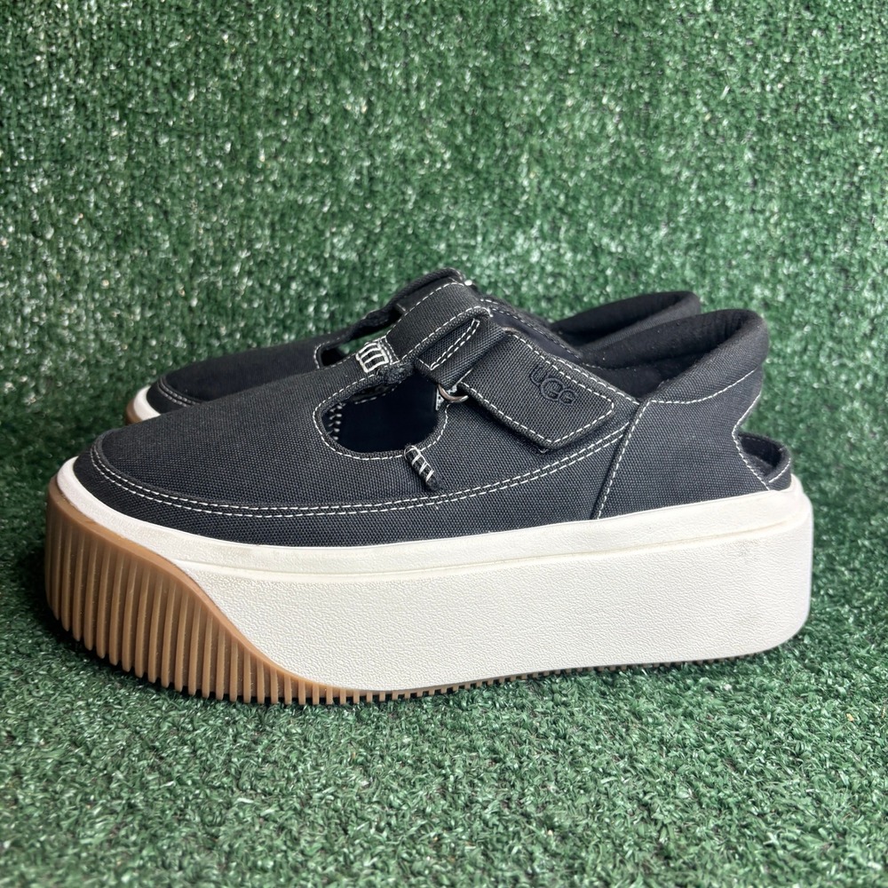 UGG EZ-Duzzit Mary Jane Canvas Platform T-Strap Chunky Sneaker Black Womens Sz 7 - Picture 3 of 12